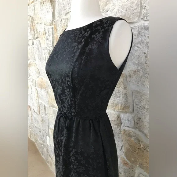 Vintage 50s Black Floral Brocade Dress Set with Kitten Bow Waist Audrey Hepburn - Picture 15 of 16